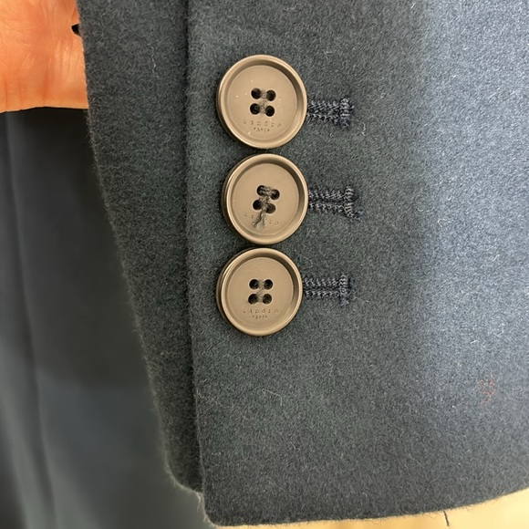 Sandro Woolcloth & Cashmere Coat in Navy Blue Size Medium - Picture 8 of 10